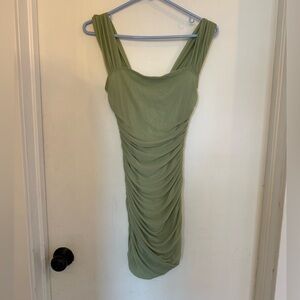 Sage ruched mesh dress